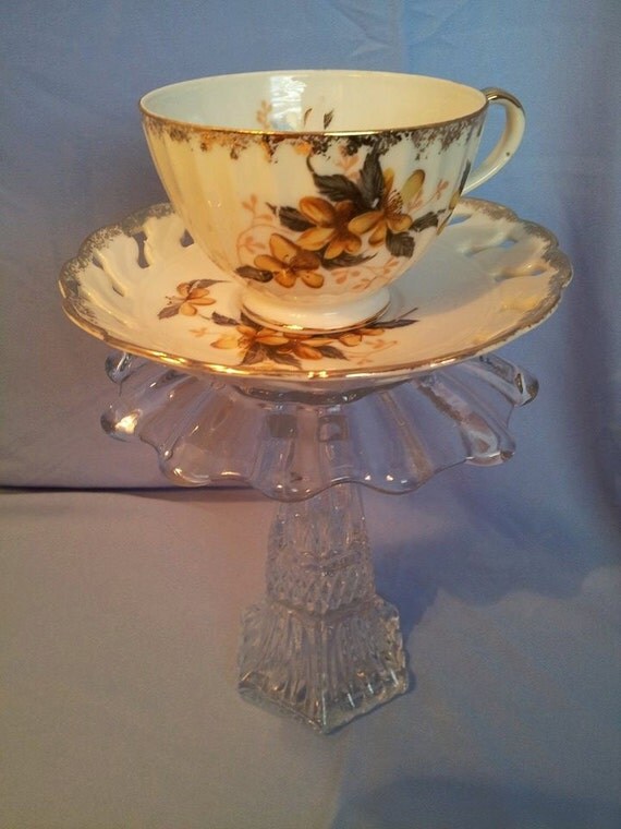 Tea on Cup and Light Saucer Vintage Tea with   Yellow tea Stand cup light   vintage Holder