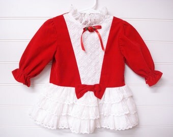 Baby Christmas Dress, Vintage Baby Dress, Red Velvet Christmas Dress ...