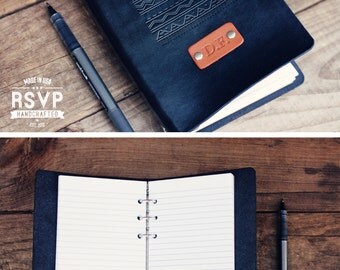 Personalized Leather journal, Notebook, Travel Diary, Journal, Sketchbook, Black stain, Aztec tribal, handmade, Custom text, name initials