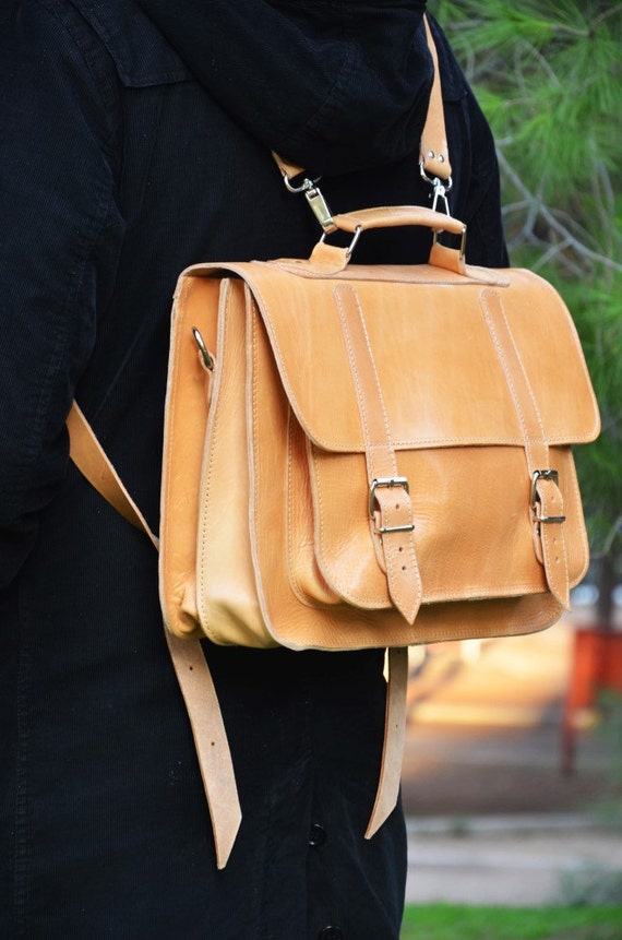 Leather Messenger Bag 15 inch Laptop Bag Natural by Leatherhood