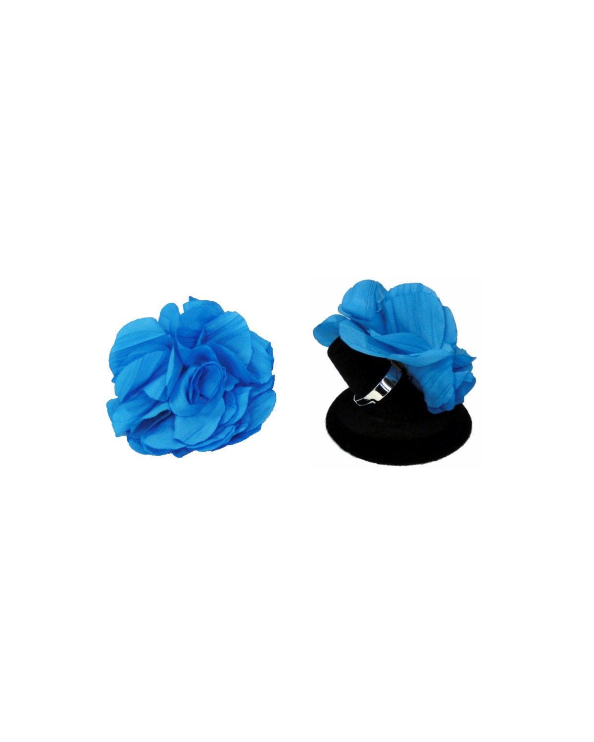 Blue Flower Adjustable Ring Turquoise Satin Flower Ring Blue