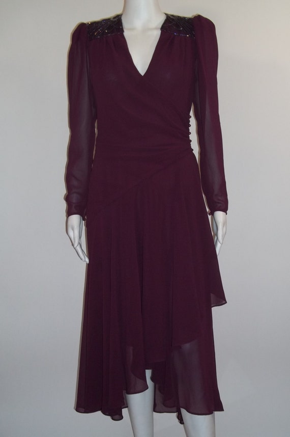 Vintage Casadei Burgundy Cocktail Dress (SequinsBeaded) ~ 80's