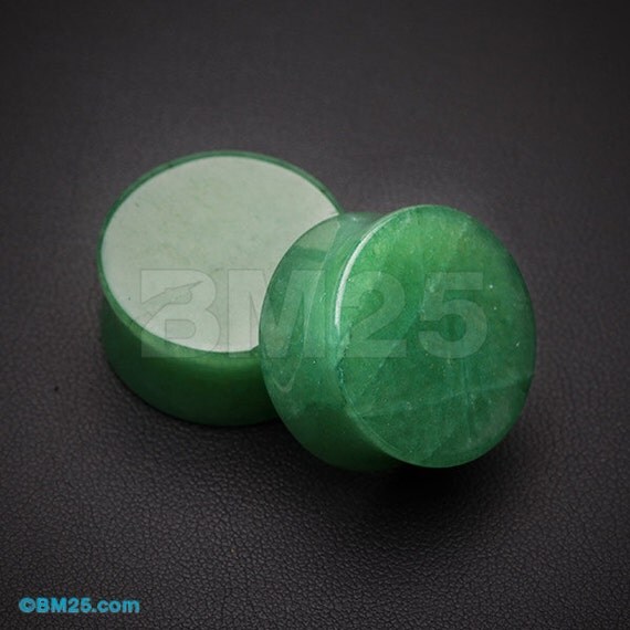 A Pair of Jade Aventurine Stone Double Flared Ear Gauge Plug