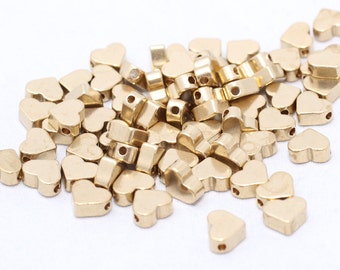 25 Pcs Raw Brass Heart Beads, 7,2mm , Mini Heart Charms, Spacer Heart Beads, Solid Brass Heart, KA20