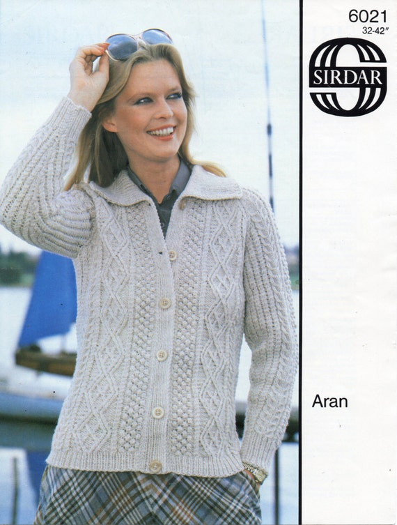 Womens Aran Jacket with Collar knitting pattern PDF Ladies Aran ...