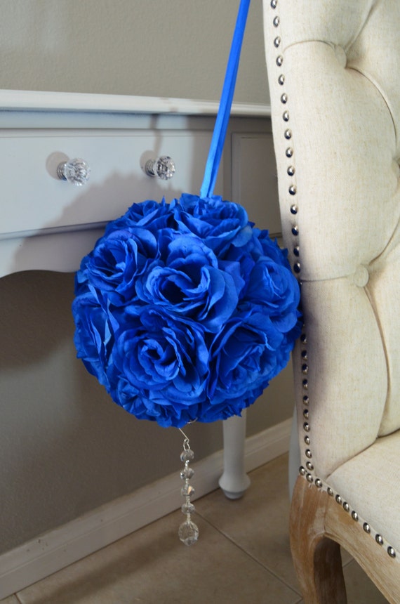 Soft silk Royal Blue flower ball with crystal bling WEDDING CENTERPIECE