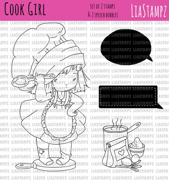 Digital stamp -Cook Girl set. digital stamp. in the kitchen stamp. cute girl stamp. LiaStampz