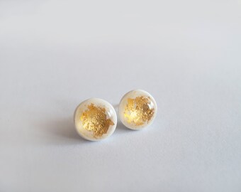 White Gold Round Stud Earrings - Hypoallergenic Surgical Steel Posts