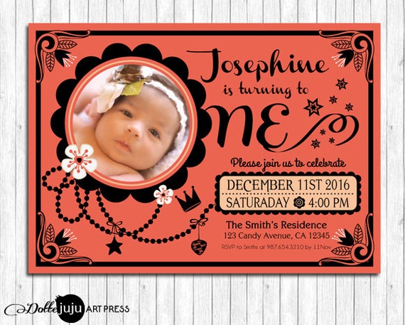 Charming Little Fair Lady - First Birthday Photo Invitation Postcard - DIY Printable Girl 1st Birthday Il_570xn