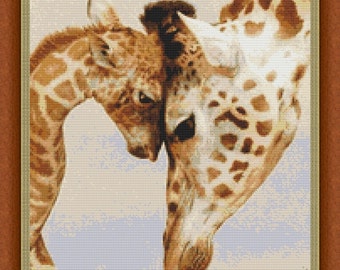 Mothers Love Giraffes Counted Cross Stitch Pattern (11.93 x 14.29 in or 30.30 x 36.29 cm) download printable pdf file (7149)