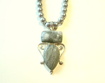 Sea Sediment Jasper Necklace, Jasper Pendant, Sterling Silver Double Sea Sediment Jasper And Glass Bead Necklace