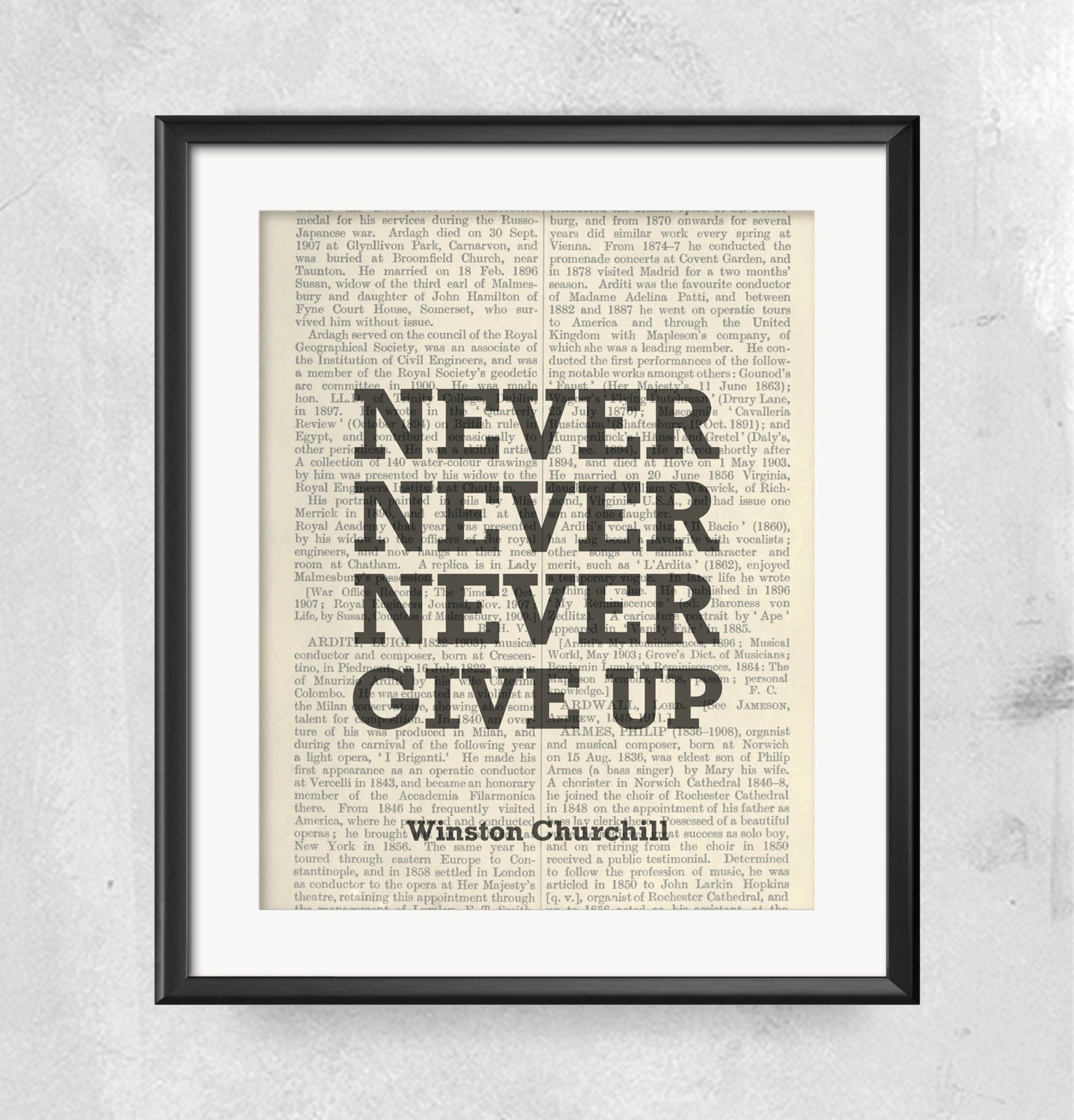 Printable Motivational Poster, Winston Churchill Quote, Never give up