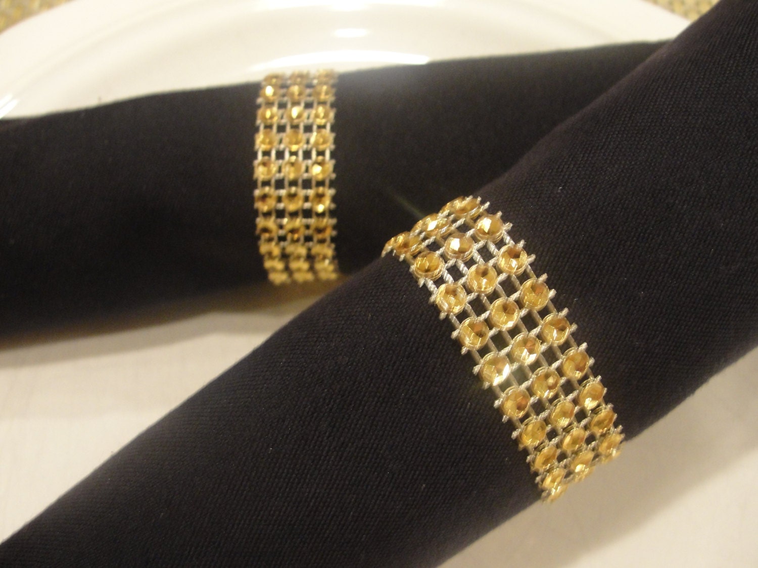 100 Gold Tone Bling Rhinestone Style Napkin Rings For