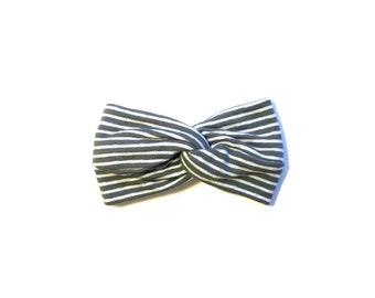 Turban Headband, Baby Turban Headband, Sweater Grey and White Stripe Headband