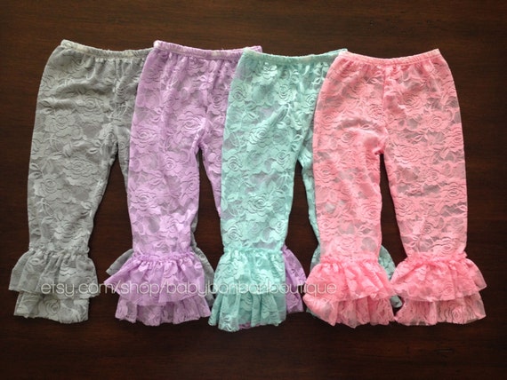 baby girl leggings lace leggings ruffled by BabyBonbonBoutique