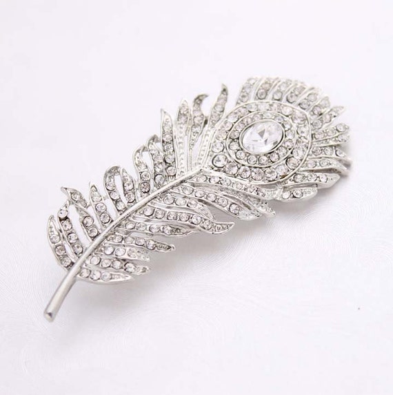 Rhinestone Feather Peacock Brooch Wedding Bridal Bouquet