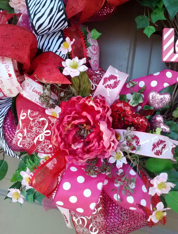 XL Valentine Deco Mesh Grapevine Wreath Valentine Decor Valentine's