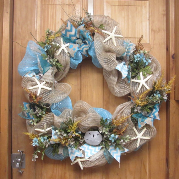 Beach Wreath Ocean Themed Deco Mesh Wreath Cape Cod Decor   Il 570xN.736096492 1uk5 