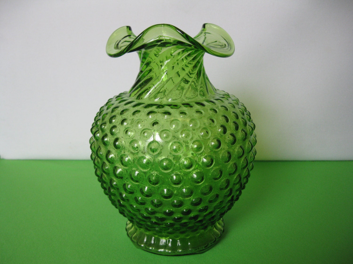 Vintage Indiana Glass Tiara Exclusives Lime Green Hobnail