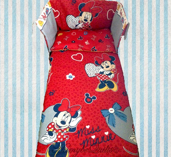 Disney Minnie Mouse RED Hearts Cot/Crib BEDDING SET