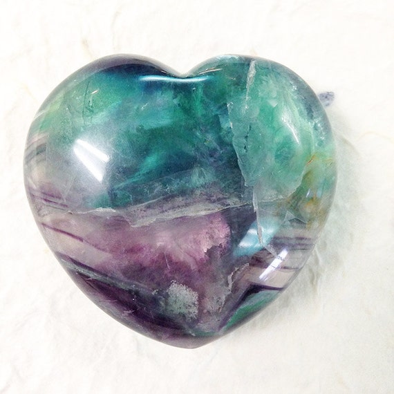 Items similar to Fluorite Heart Stone - Purple Green Blue - Reiki ...