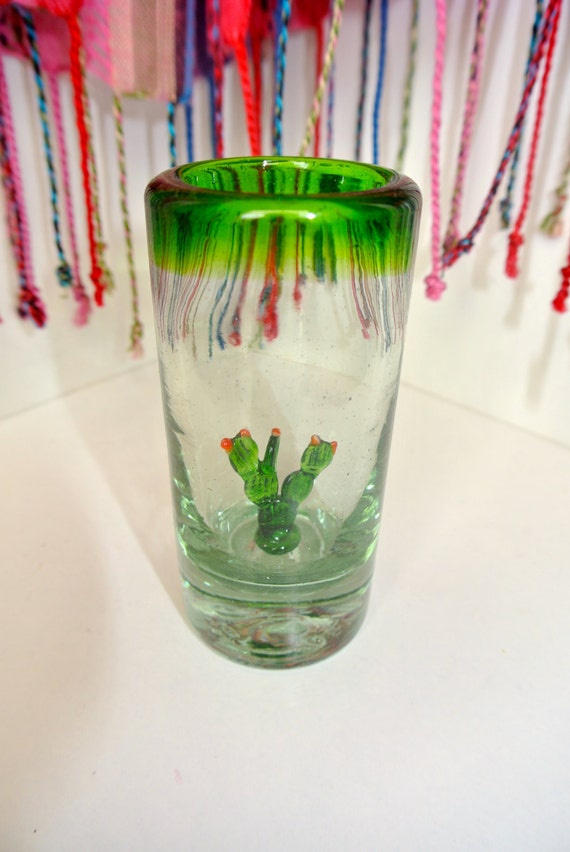 Mexican Hand Blown Shot Glass Gift Ready Prickly pear