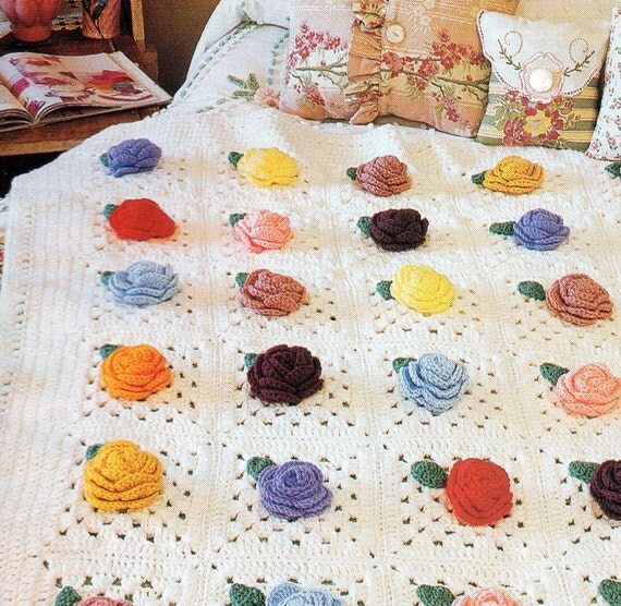 Bouquet Of Roses Afghan Crochet Pattern Flowers Roses Afghan