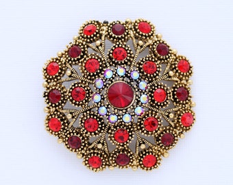 Items similar to Red Brooch Victorian Style Crystal Red Broach Silver ...