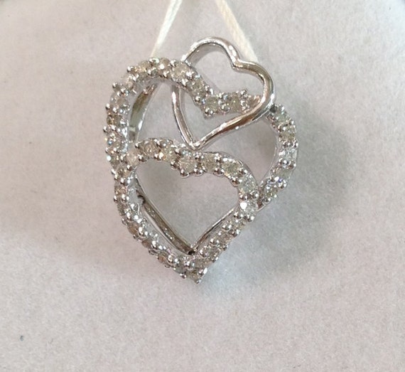 Triple Heart Diamond Pendant 14k White Gold