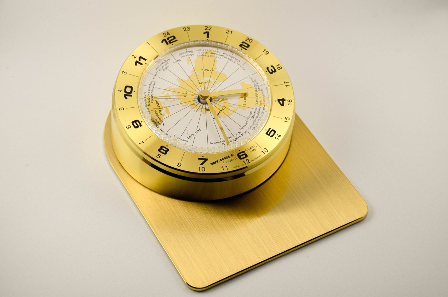 Wehrle Brass Globe Desk Alarm Clock Collectable Vintage