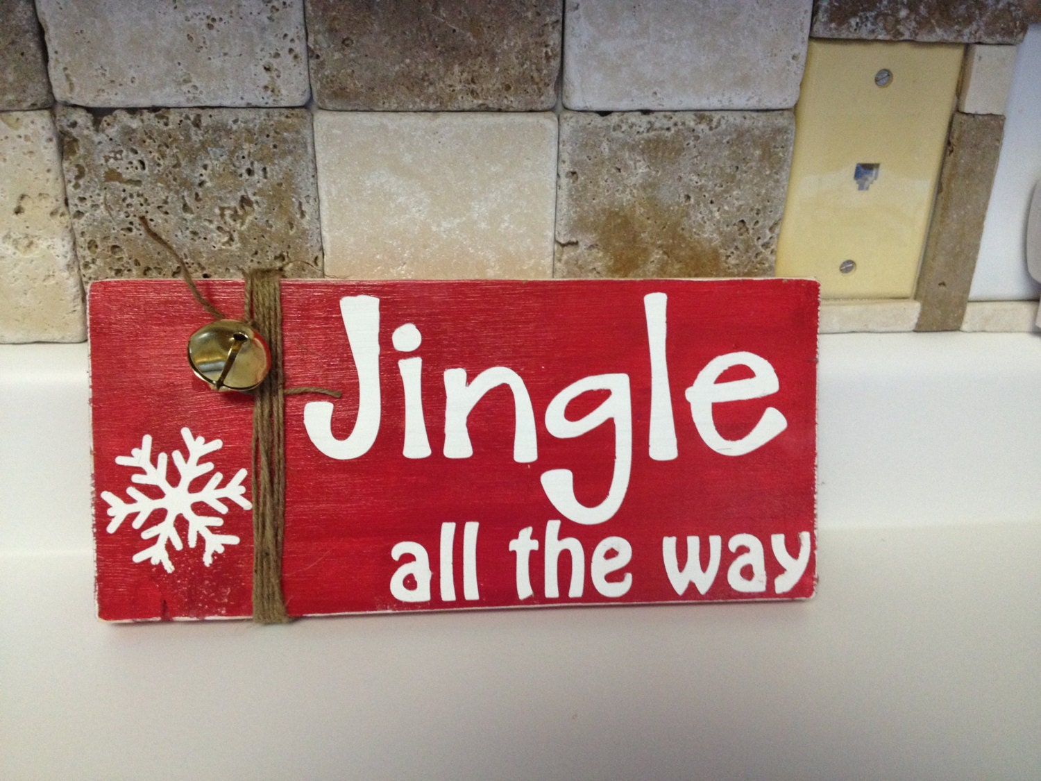 Jingle All The Way Wood Sign with Snowflake and Bell