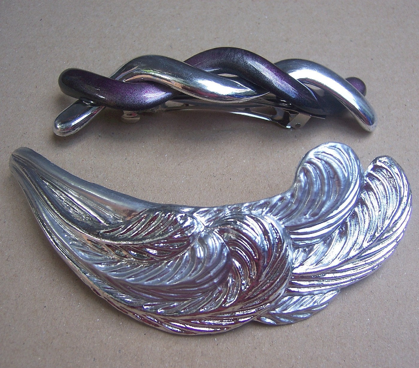 Vintage hair barrettes 2 metallic hair accessory hair slide