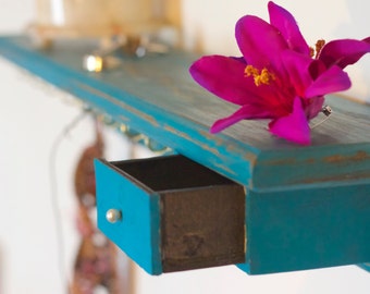 Distressed Wood Jewelry Holder,Jewelry Organizer with shelf,Ring drawer,Jewelry Box,Shabby,Chic,Decor,Rustic Decor,Shelf,Wedding Gift