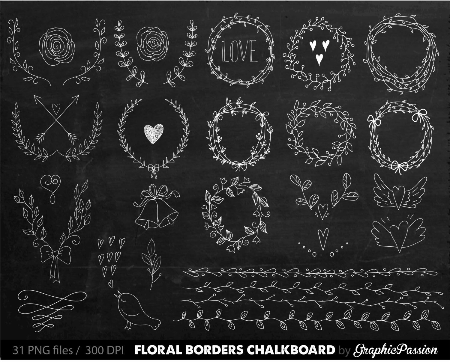 Chalkboard Laurels Chalkboards wreaths Hand Drawn Chalk wreaths Chalk