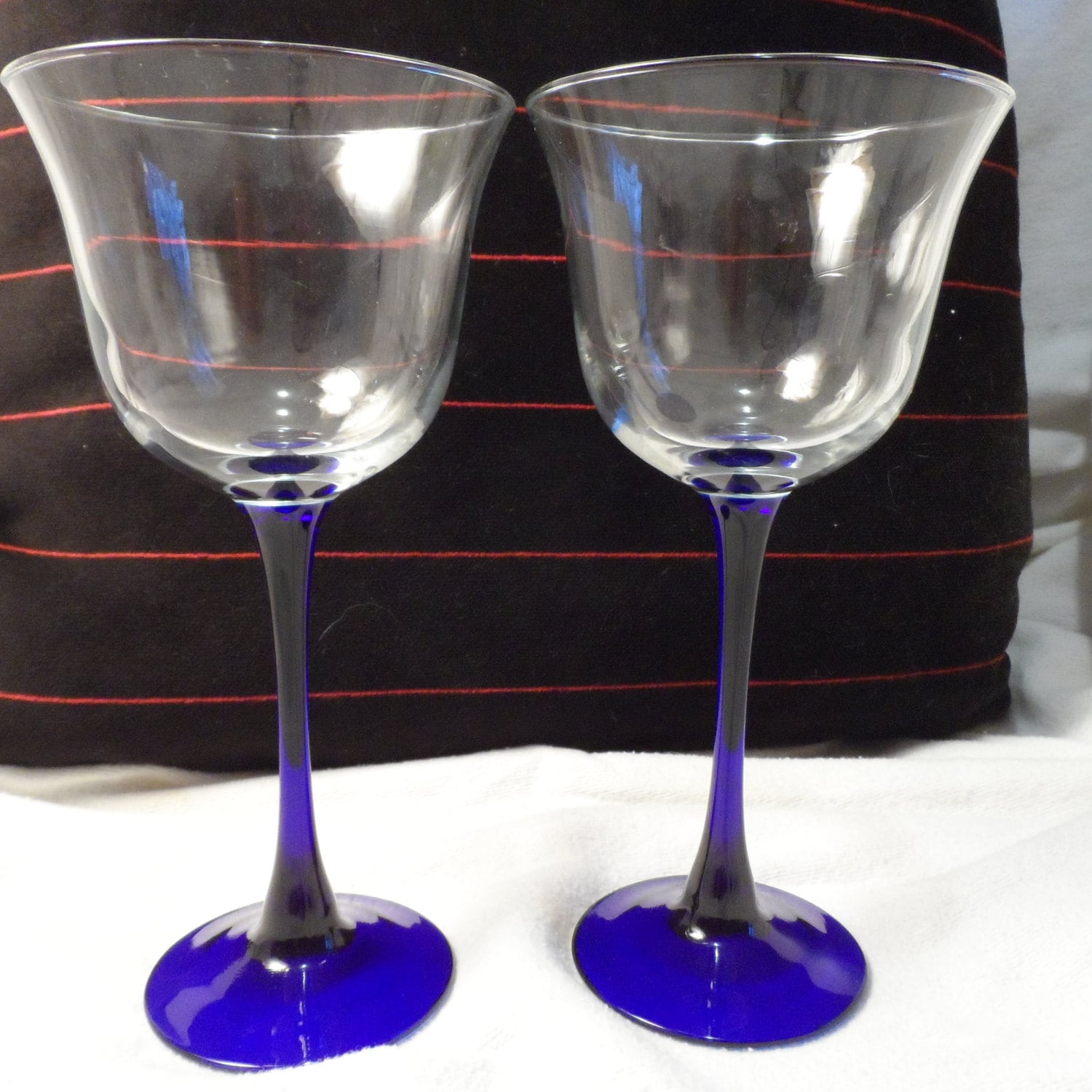 Wine Glasses Cobalt Blue Stems Pair by BCScollectibles on Etsy