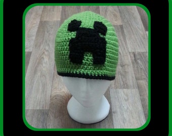 Crochet Minecraft Creeper Beanie inspired by children's game Minecraft. Hand Made. Newborn-Adults