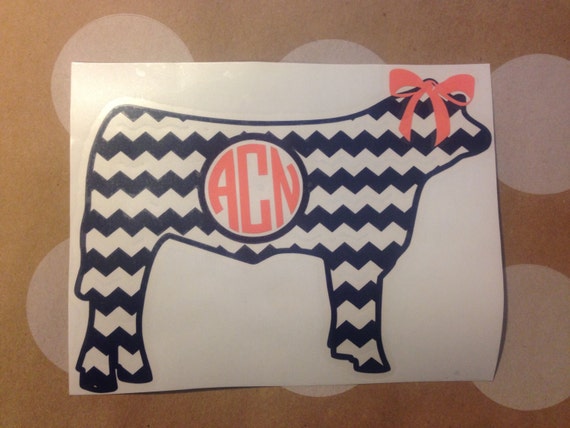 Download Items similar to Chevron Cow with Round Monogram Vinyl ...