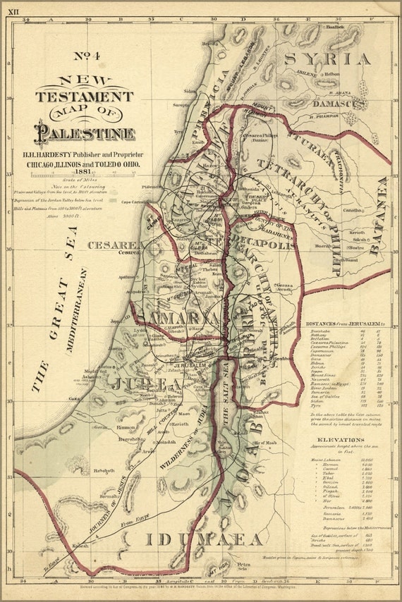 24x36 Poster New Testament Map Palestine Israel Holy Land