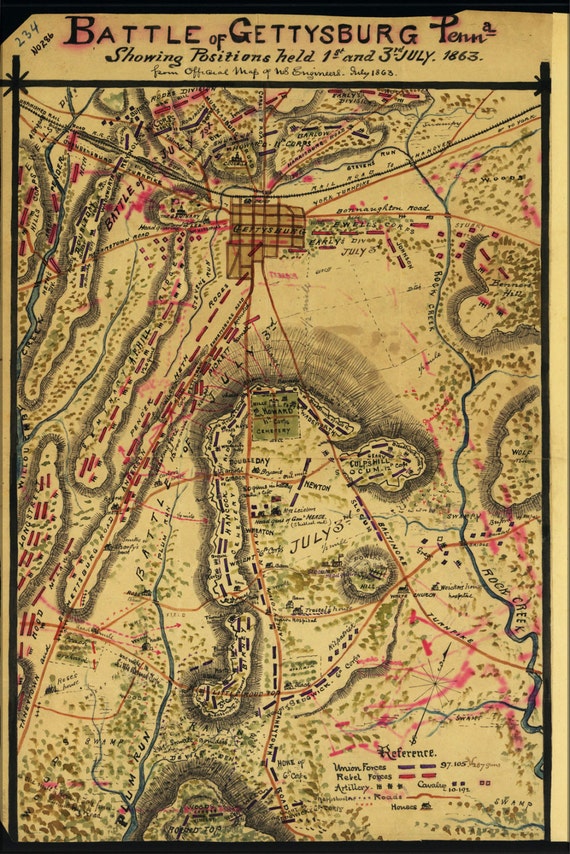 24x36 Poster Map Of Battle Of Gettysburg Pennsylvania