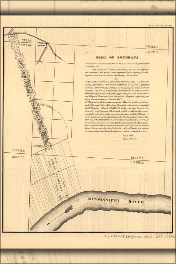 24x36 Poster Map Of Jefferson Parish Louisiana 1832