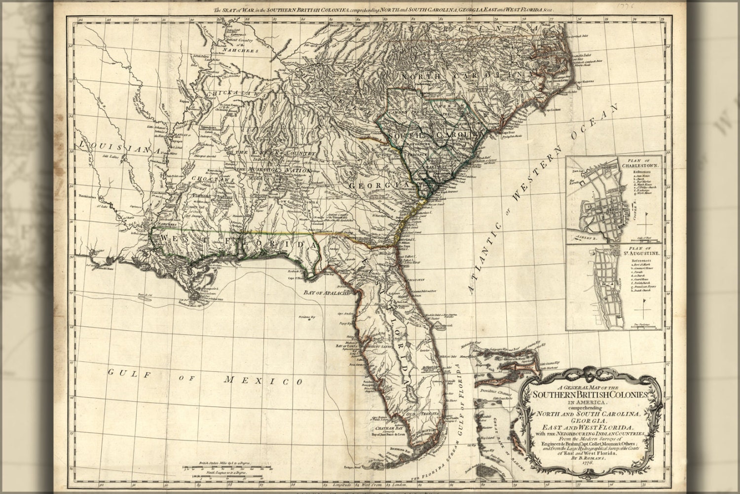 24x36 Poster Map Of North South Carolina Georgia Florida 1776