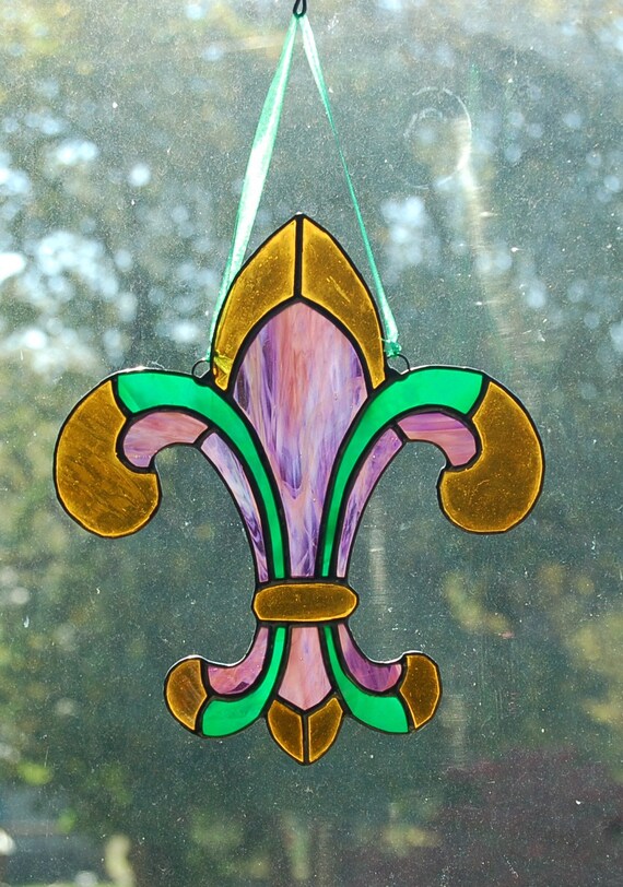 Fleurdelis stained glass suncatcher by GlassbyGlines on Etsy