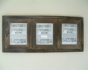 Rustic Barn Wood Picture Frame(3) Place Collage, 8 X 10 , Very Old, Very Rustic