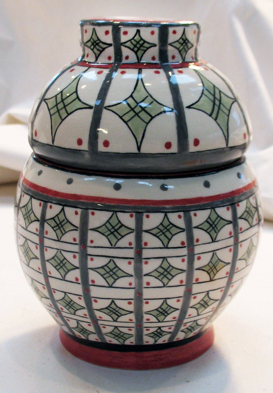 Lidded decorative pot with intricate design by LittleBrookPottery