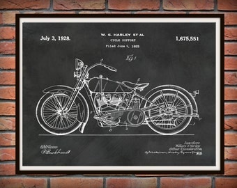 Patent 1928 Harley Motorcycle - Poster - Wall Art - Drawing Illustration - Harley Davidson - Bike - Motor Bike - Hells Angels
