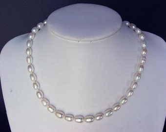 Necklace Fresh Water Pearl White 10mm Rice Strand NHPW0059