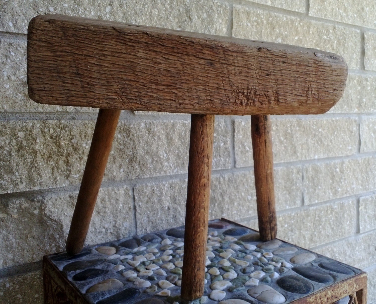 Primitive 3 Legged Wooden Milking Stool Home Made by MyCoolDigs