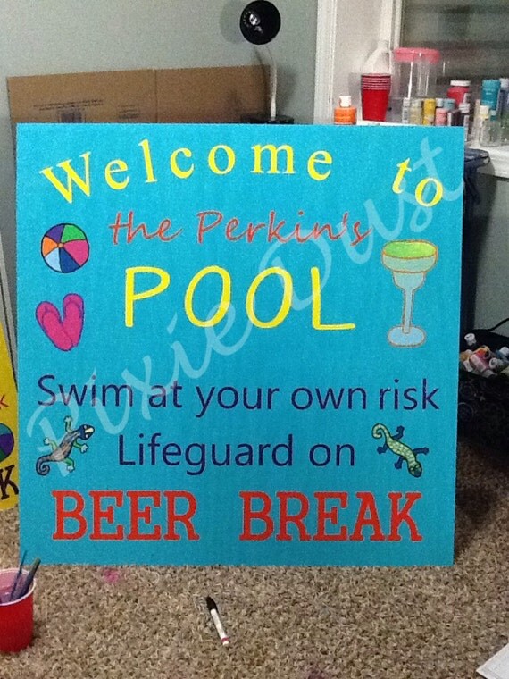 Hand painted Wood Outdoor Pool Sign. Pool deck decor, pool sign, wood