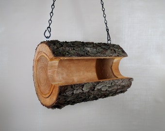 Bird Feeder-Wild Cherry-The Original Natural Log Seed Feeder - Log Bird Feeder - Bird Feeder upcycled from fallen trees-Hand Made - Gift