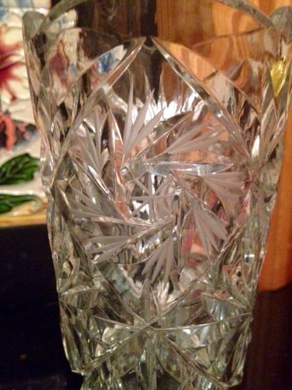 Heavy Lead crystal cut glass vase with by ElusivelyExclusively